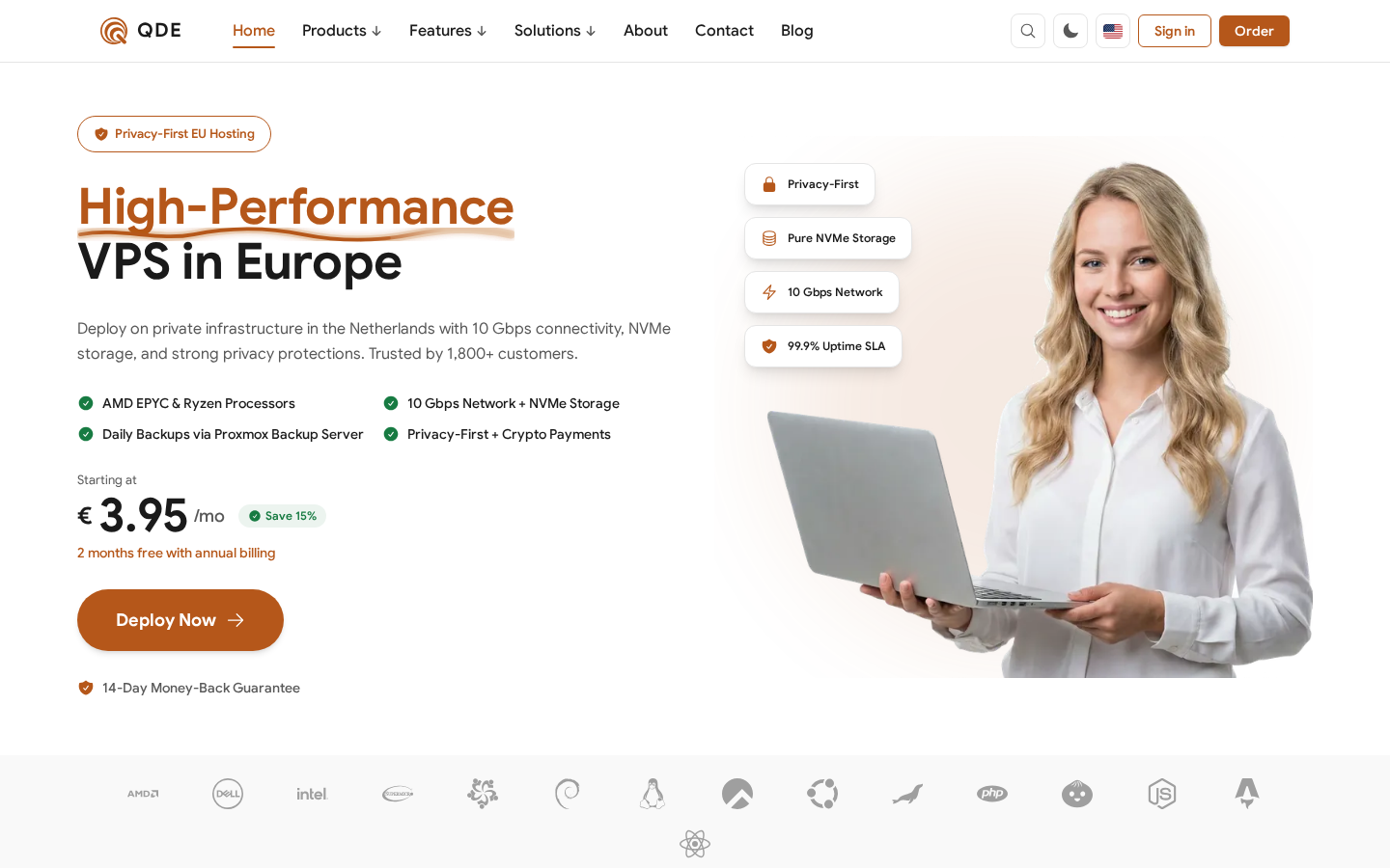 QDE homepage hero advertising European VPS hosting, NVMe storage, and a 10 Gbps network QDE homepage hero advertising European VPS hosting, NVMe storage, and a 10 Gbps network