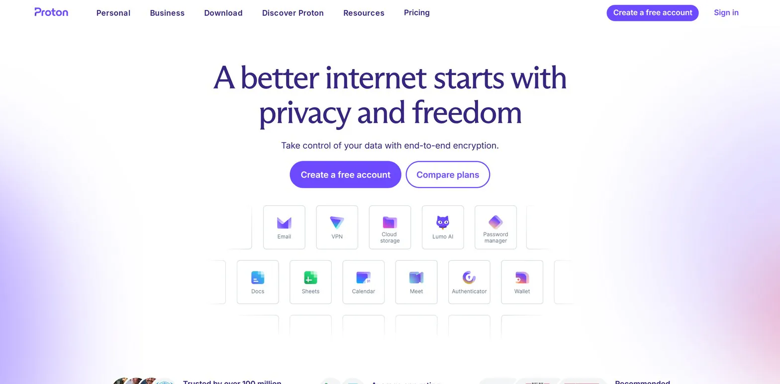 Proton homepage Proton homepage